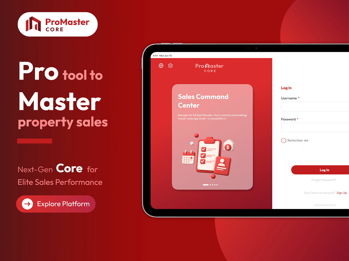 ProMaster Core login on tablet