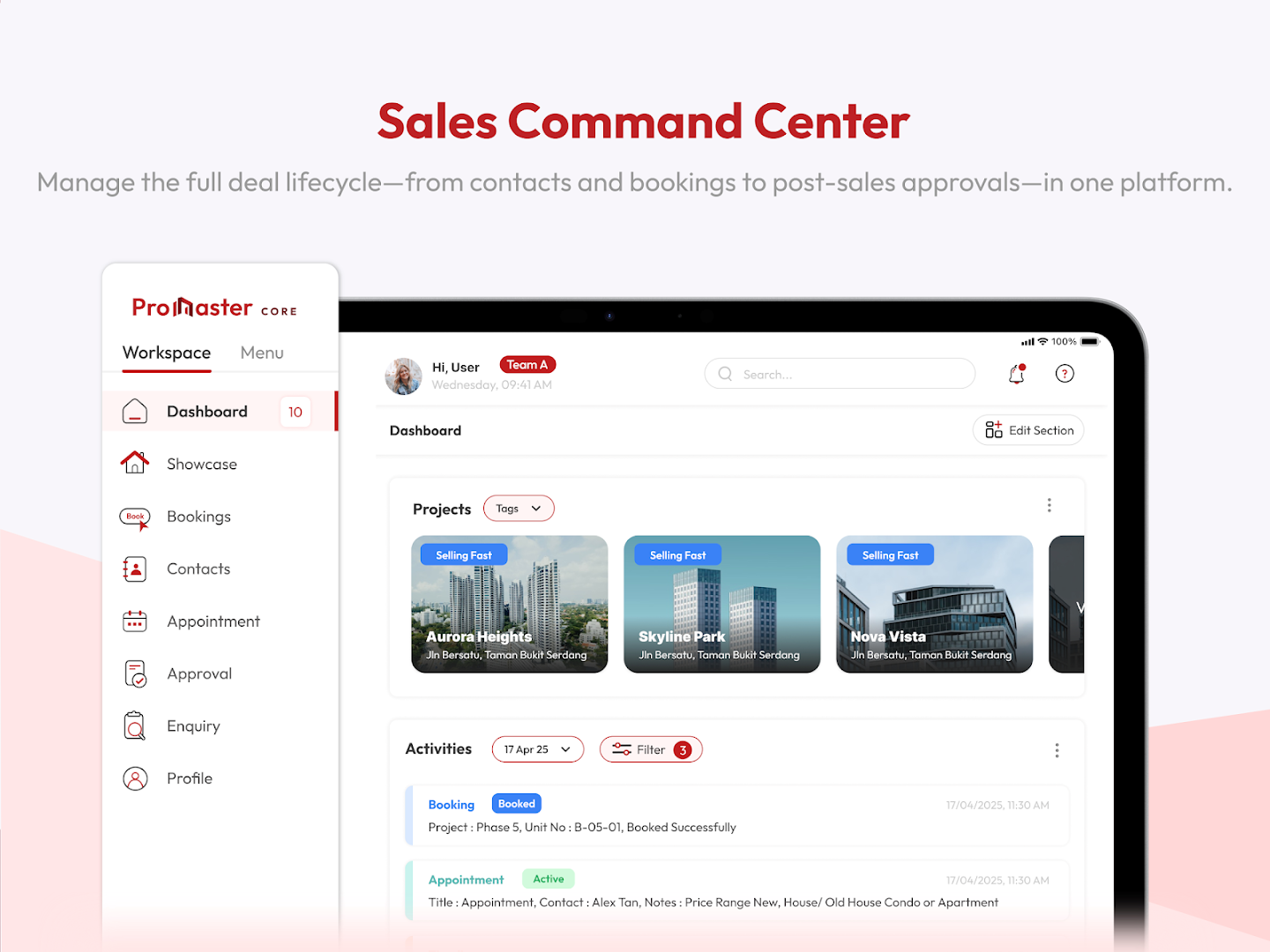 ProMaster Core dashboard on tablet