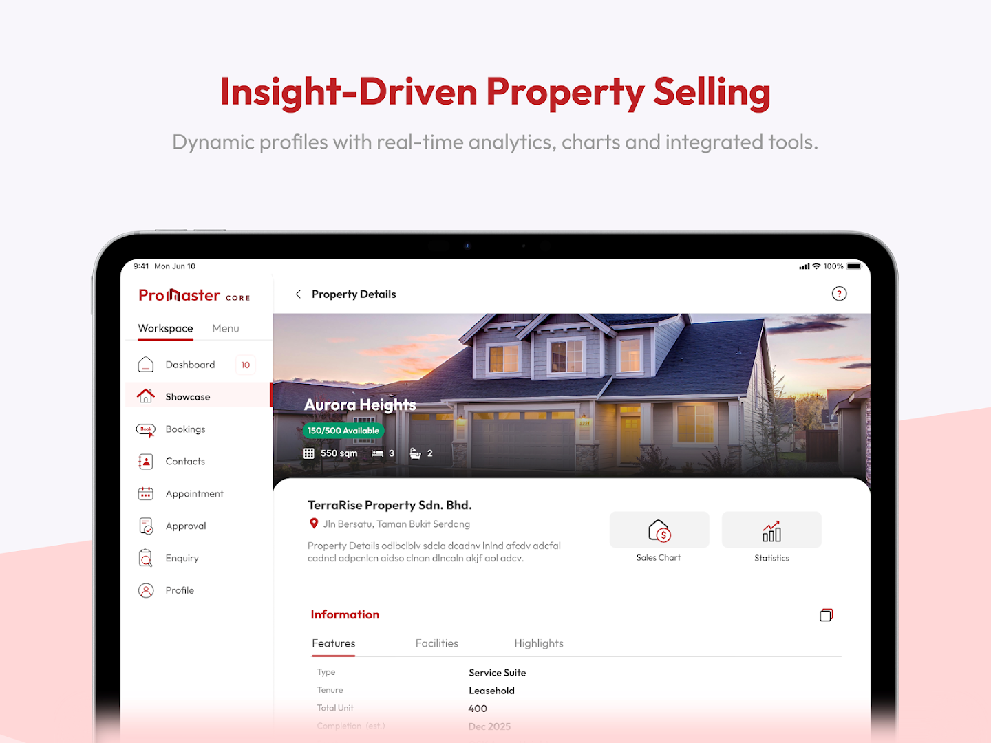 ProMaster Core property details on tablet