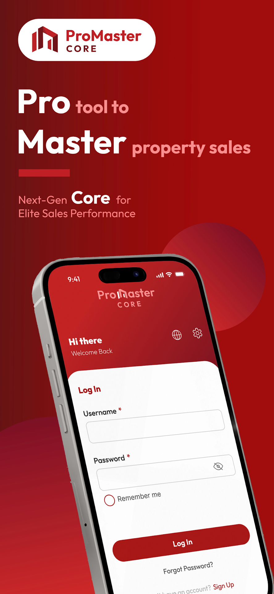 ProMaster Core login screen